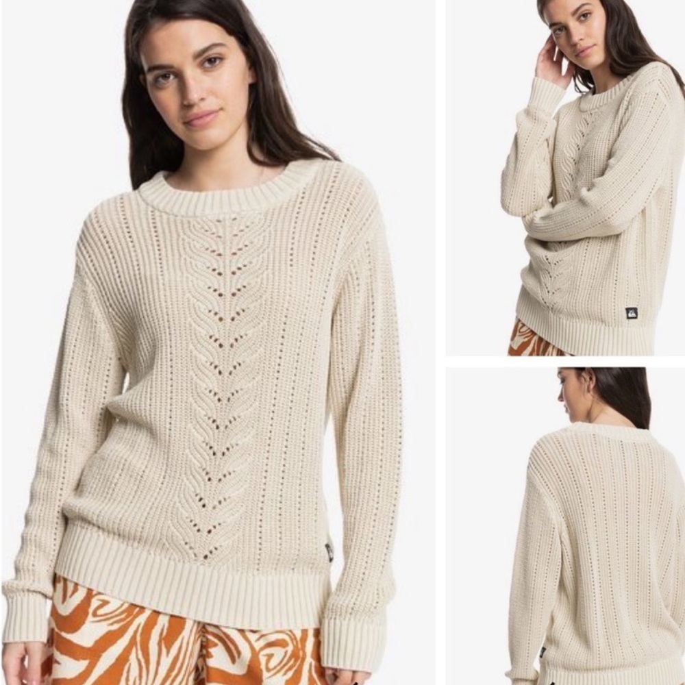 NEW Women’s Quicksilver Mixed Stitched Sweater XL Cotton Crewneck Classic Fit
